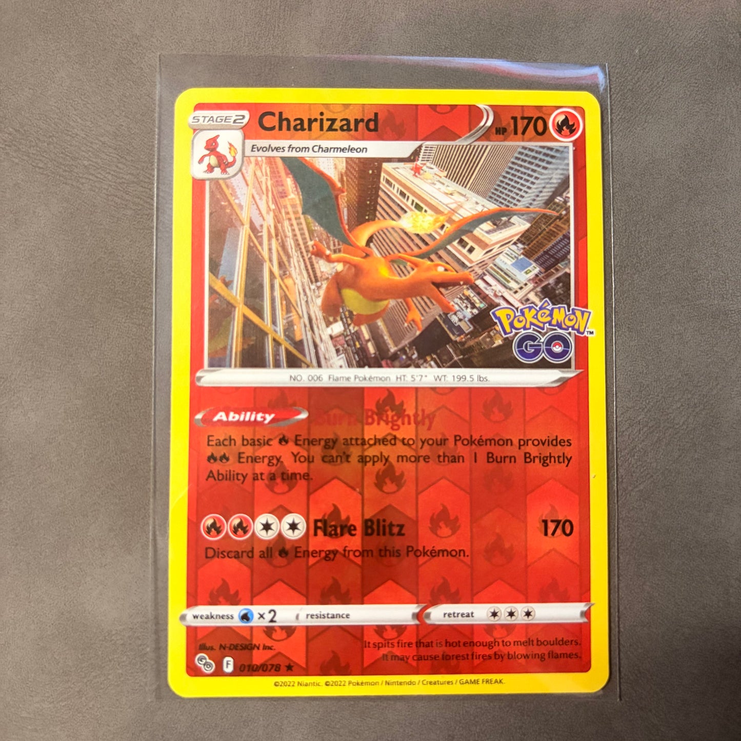 CHARIZARD 010/078 – POKEMON GO – REVERSE HOLO RARE POKEMON CARD