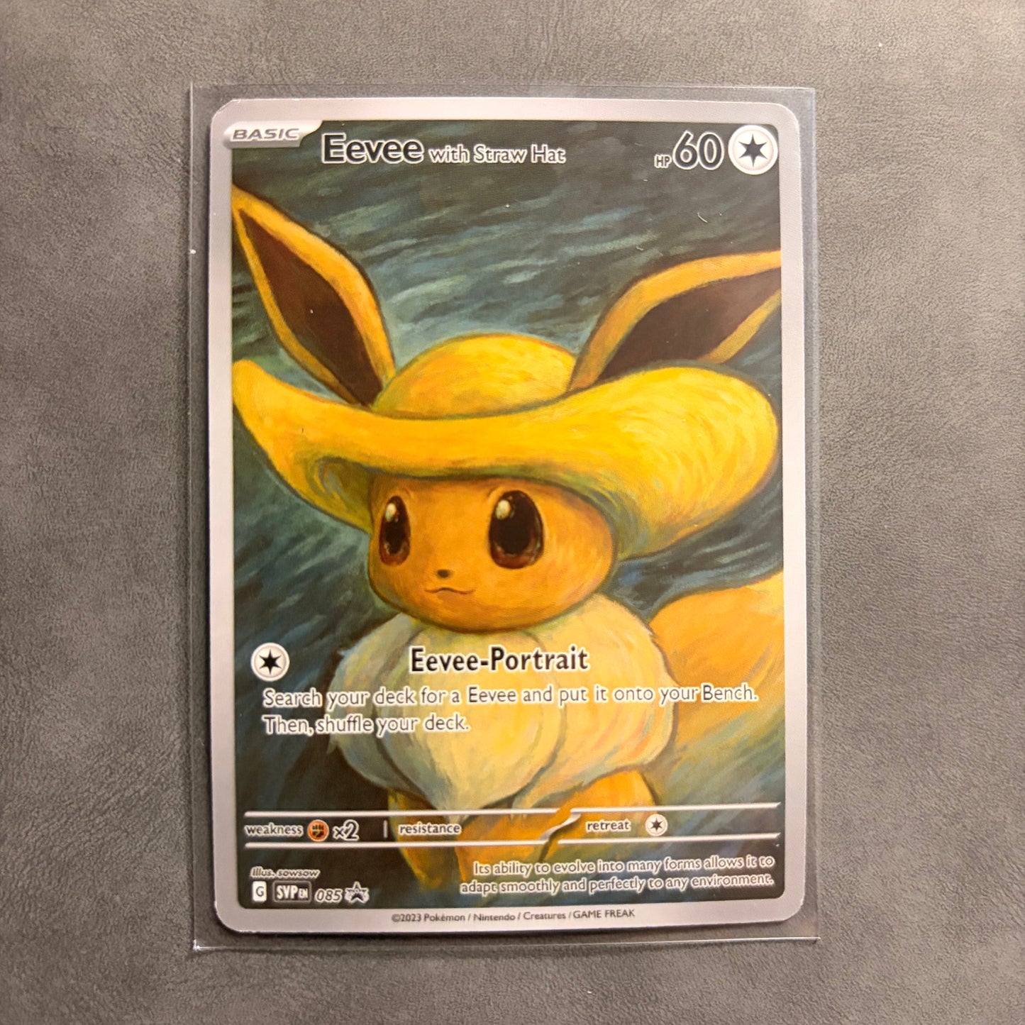 EEVEE WITH STRAW HAT FAN ART CUSTOM COLLECTIBLE CARD NM
