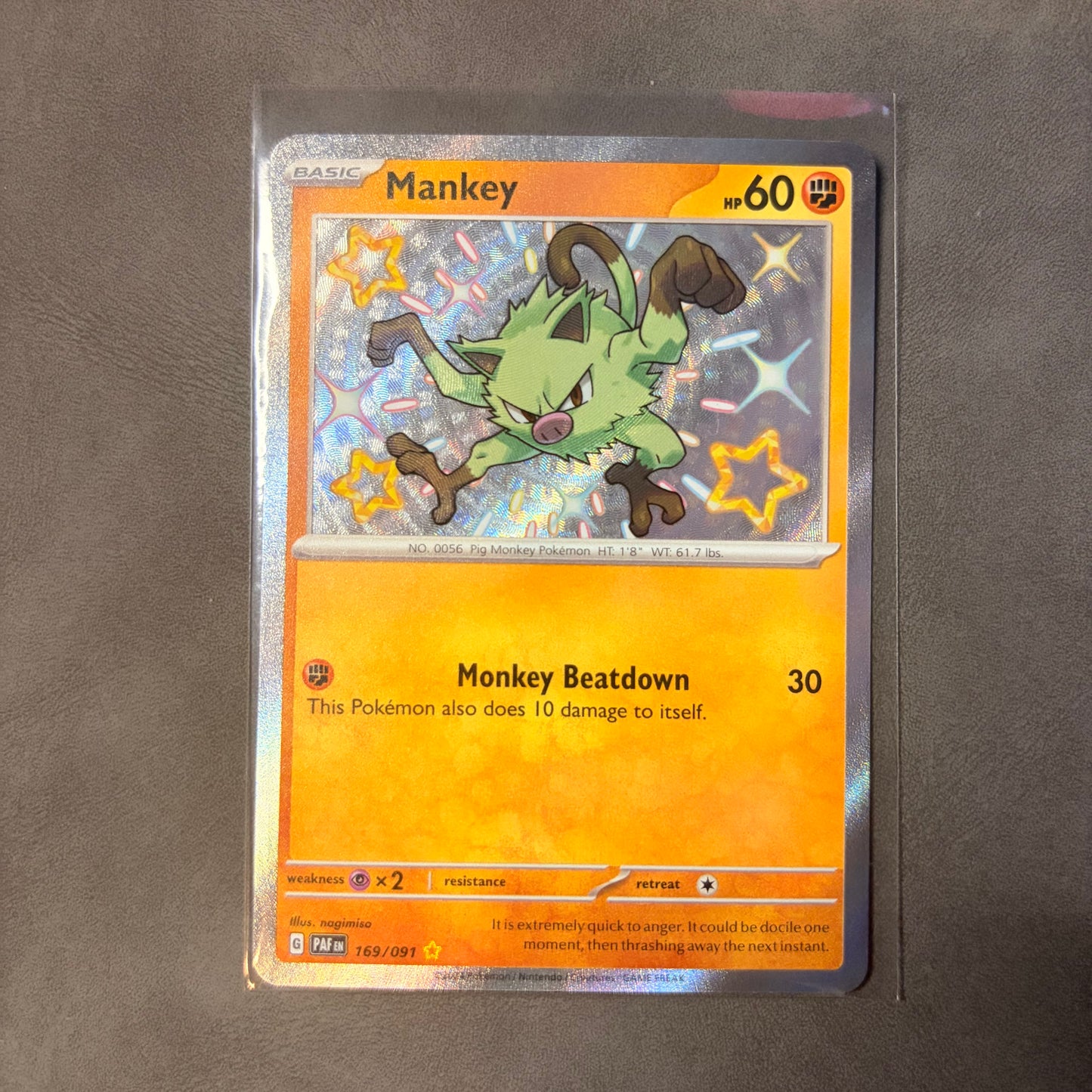 MANKEY 169/091 – PALDEAN FATES – SHINY RARE HOLO POKEMON CARD