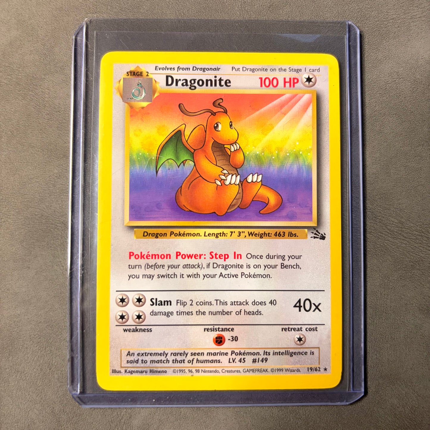 DRAGONITE 19/62 NON-HOLO RARE – FOSSIL UNLIMITED – 1999 POKÉMON / AC