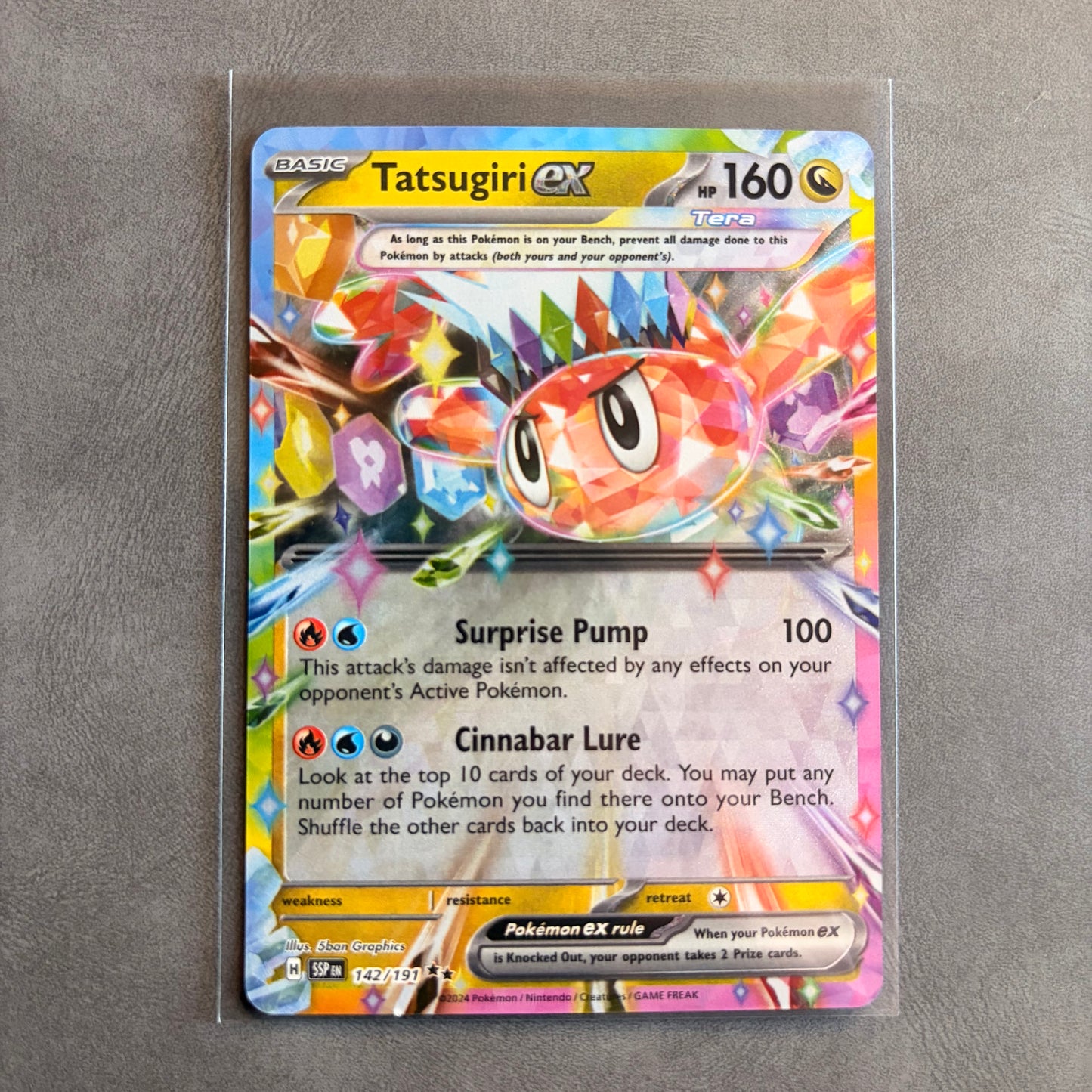 TATSUGIRI EX 142/191 SURGING SPARKS DOUBLE RARE TERA HOLO NM
