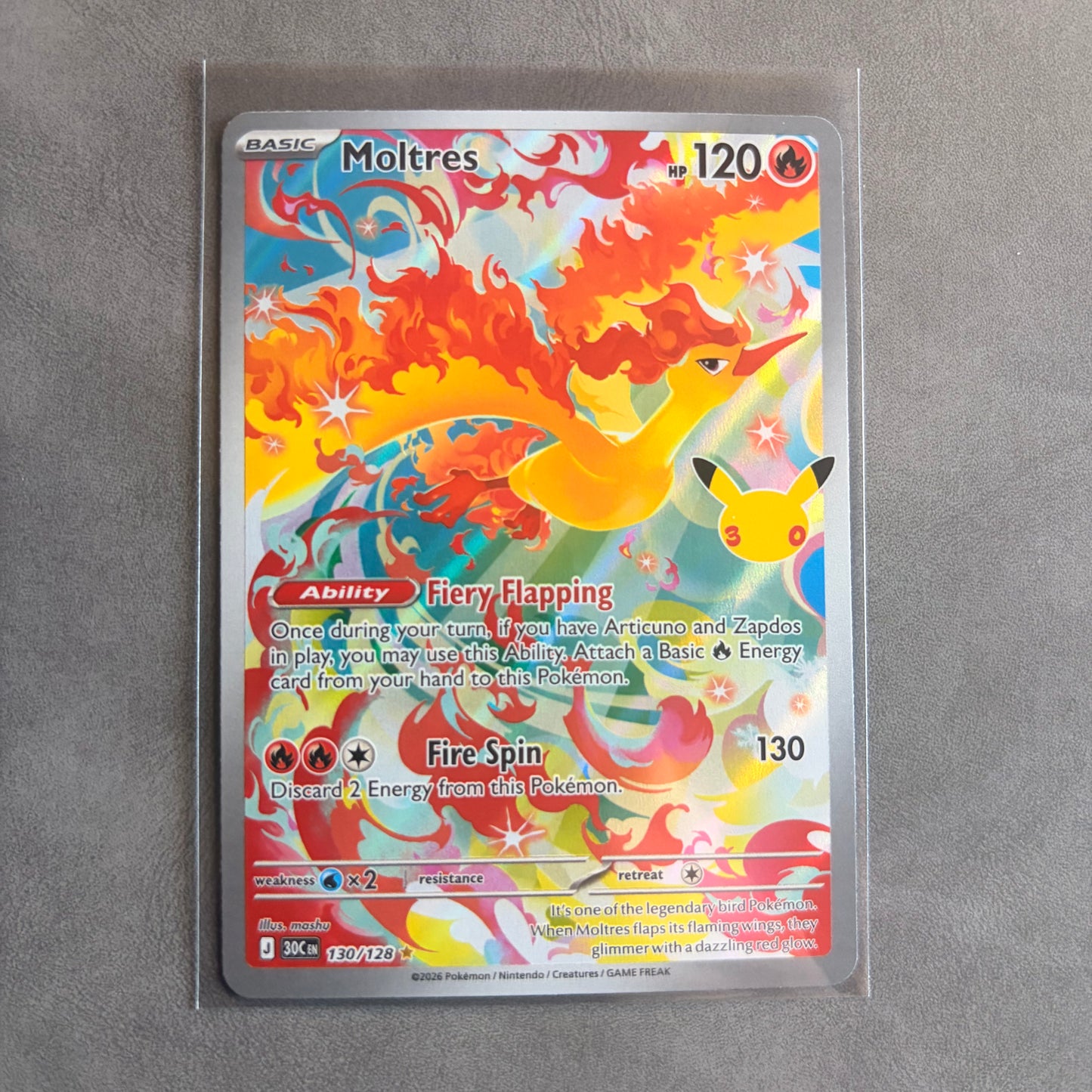 MOLTRES 130/128 30TH CELEBRATION ILLUSTRATION RARE HOLO ENGLISH NM