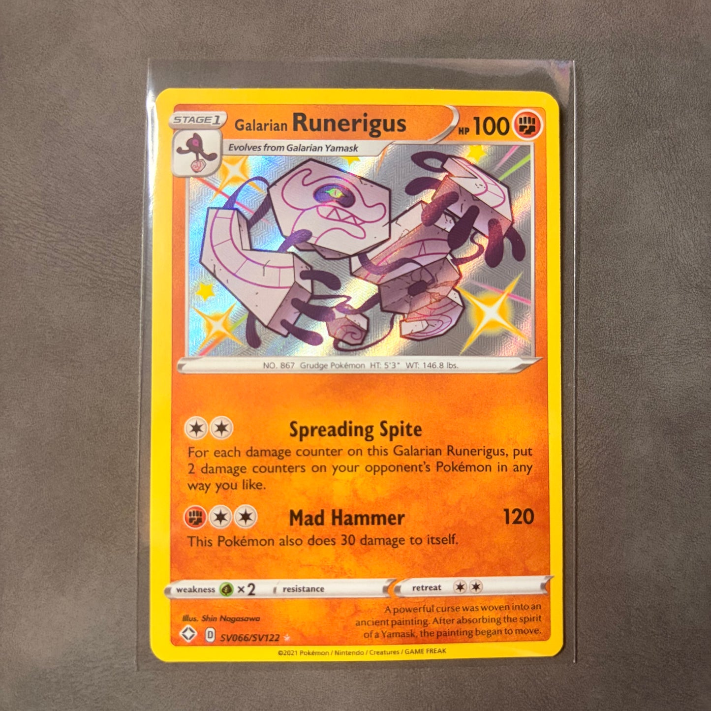 GALARIAN RUNERIGUS SV066/SV122 – SHINING FATES SHINY VAULT – SHINY HOLO POKÉMON CARD