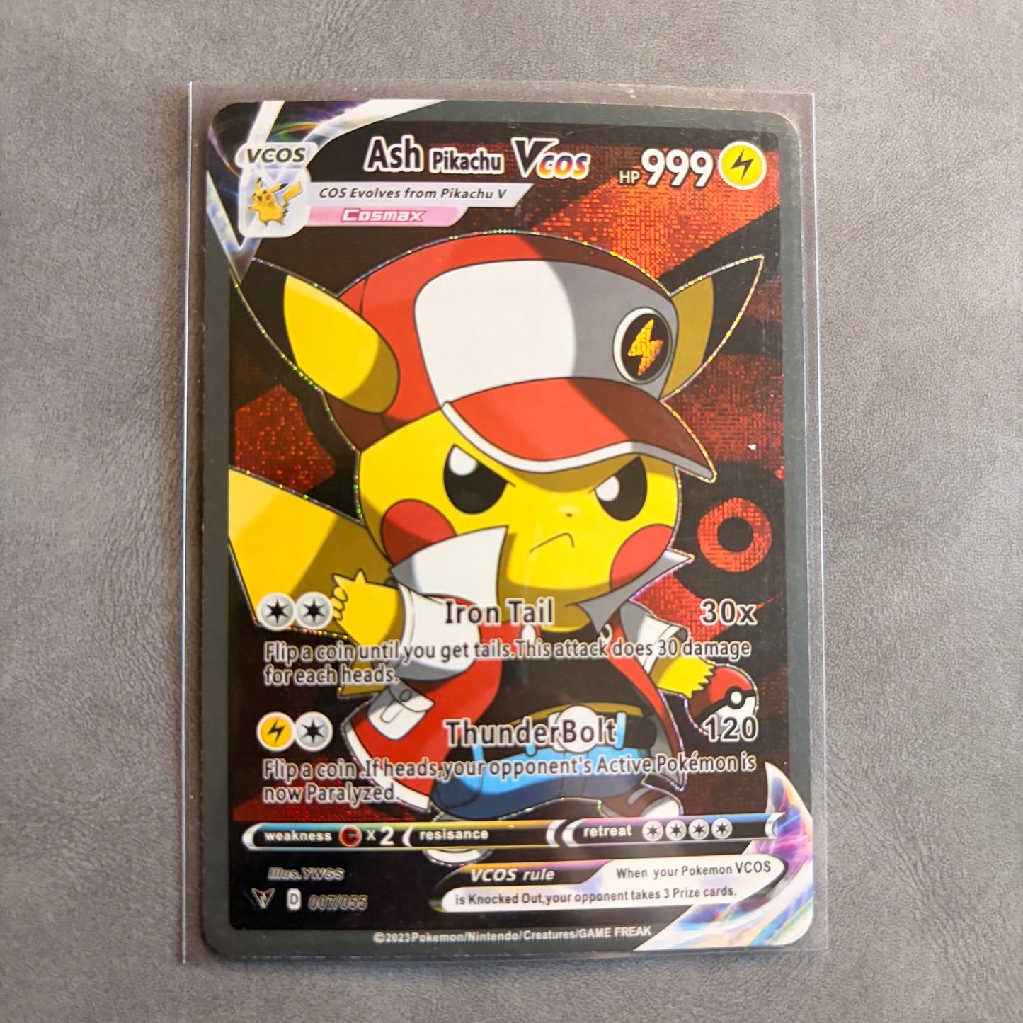ASH PIKACHU COSTUME CUSTOM FANART HOLO CARD – UNOFFICIAL – NM