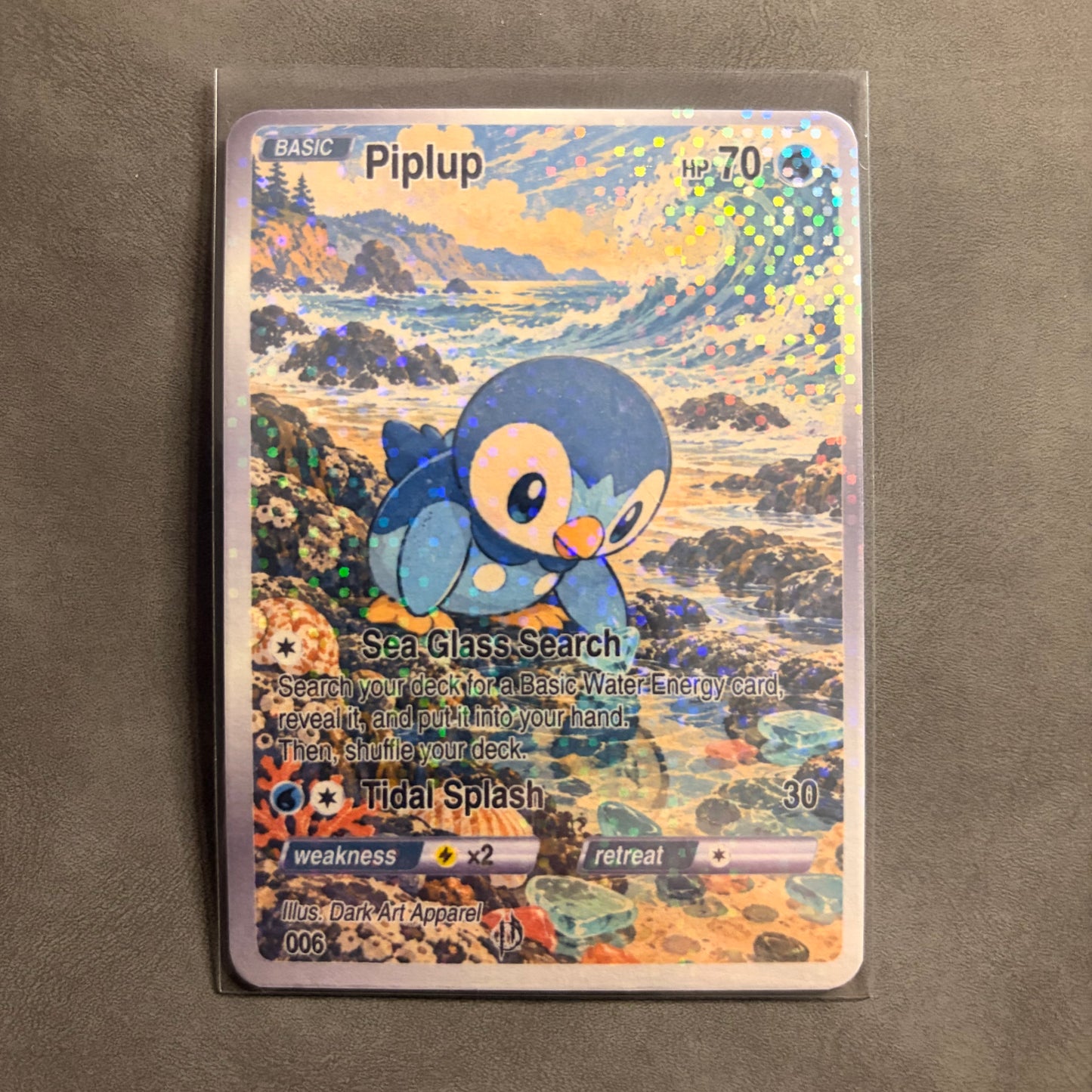 PIPLUP 006 SEA GLASS SHORE HOLO FANART CARD DAA EXCLUSIVE NM