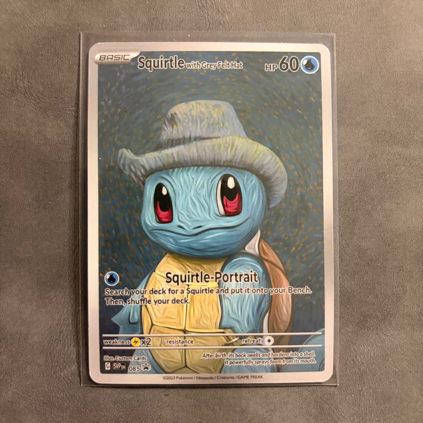 SQUIRTLE WITH GREY FELT HAT PORTRAIT CUSTOM FANART CARD NM